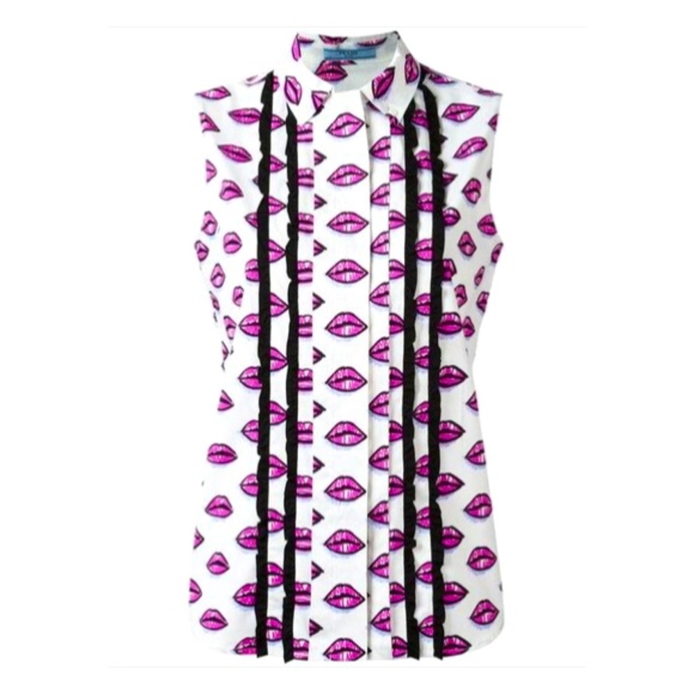 PRADA Genuine Designer Cotton Fuchsia Pink Kiss Button Down Sleeveless Blouse